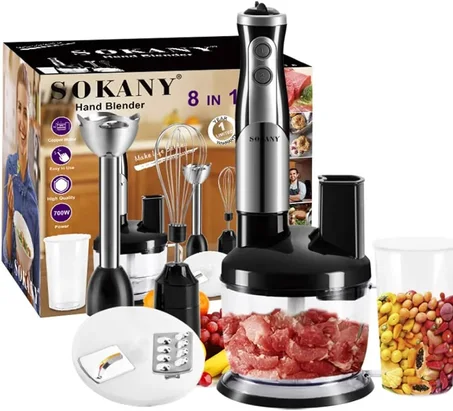 SOKANY Mixeur Plongeant 700W [ Robot Multifonction 8en1 ] 2 Vitesse Réglable, avec Fouet, Hachoir de 700ml et Verre Doseur 500 ml, Robot de Cuisine Sans BPA, Coupe Legumes Lames en Acier Inox