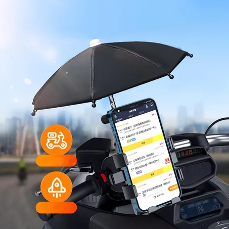 Support Téléphone Moto Avec Parapluie Intégré Protection Pluie et Soleil - حامل ومثبت الهاتف الذكي للدراجات النارية مع مظلة واقية من المطر والشمس