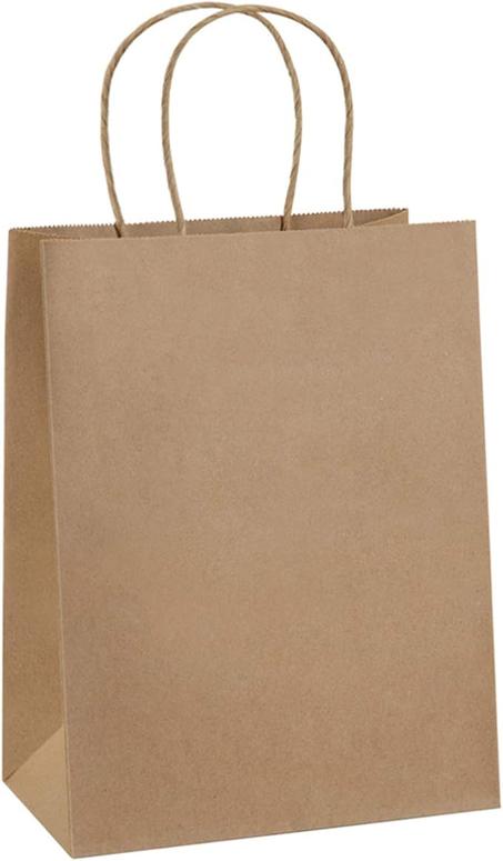BagDream Bolsas de regalo de 8 x 4.25 x 10.5 pulgadas, 100 bolsas de regalo de papel marrón con asas a granel para bodas, recuerdos de fiesta, comestibles, compras, venta al por menor, mercan