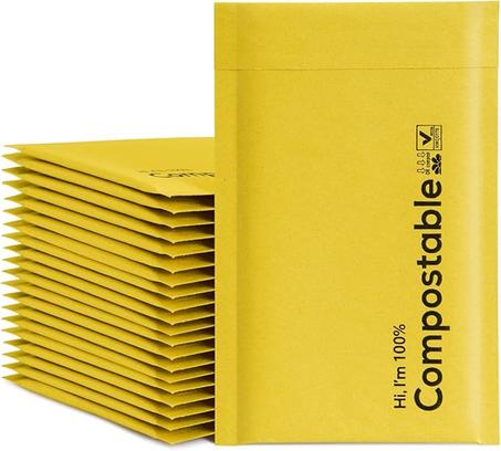 Sobres de burbujas 100% biodegradables de 6 x 10, 25 sobres acolchados compostables #0, bolsas autoadhesivas ecológicas