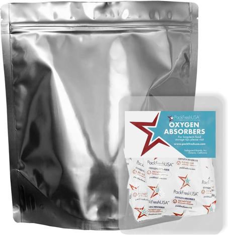 PackFreshUSA: Paquete de 100 bolsas de Mylar de 7 mil, de un galón, absorbentes de oxígeno de 500 cc, resellables, esquinas redondeadas, almacenamiento de alimentos a largo plazo
