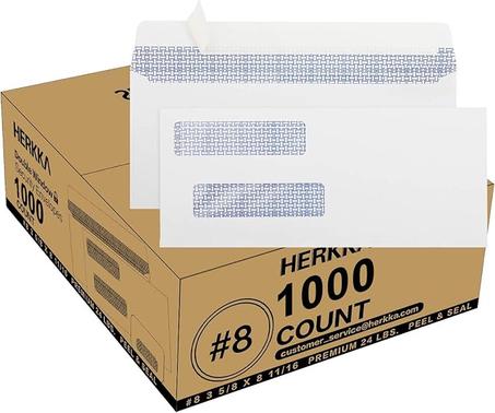 Sobres #8 para cheques de seguridad de doble ventana, sobres de negocios de doble ventana n.º 8 diseñados para cheques QuickBooks - Cheques impresos por computadora - 3 5/8 x 8 11/16 (no para