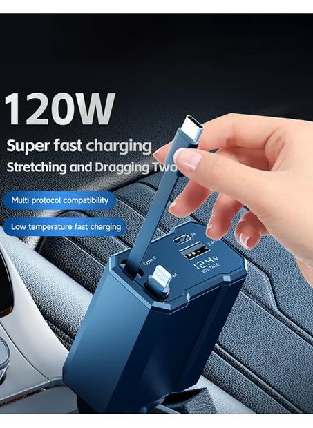 شاحن سيارة سريع 4 في 1 من Luttec – تقنية QC3.0، منافذ Type-C وUSB-A، شاشة عرض الجهد، قدرة 120 واط، متوافق مع iPhone وiPad وGalaxy