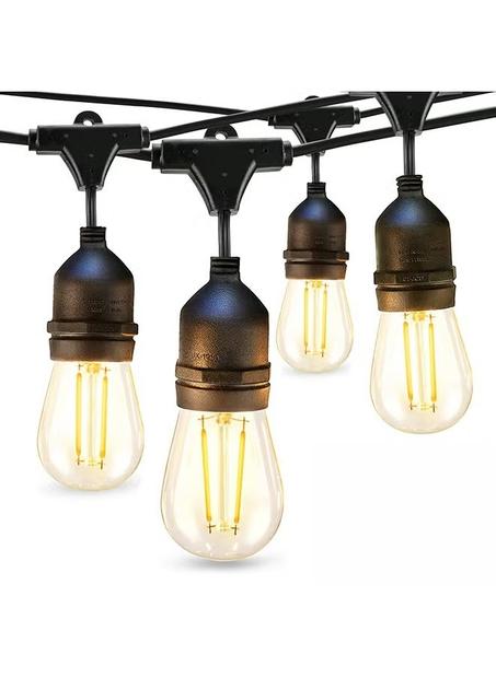 أضواء خيطية LED خارجية 15 متر مع لمبات إيديسون عتيقة قابلة للتعتيم، مصنوعة من البلاستيك المقاوم للعوامل الجوية، مثالية للحدائق والشرفات والمقاهي