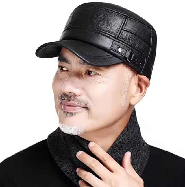 قبعة جلد طبيعي فاخرة "ستايل كلاسيك" – هيبة ودفء لطلعات البر د والشتاء