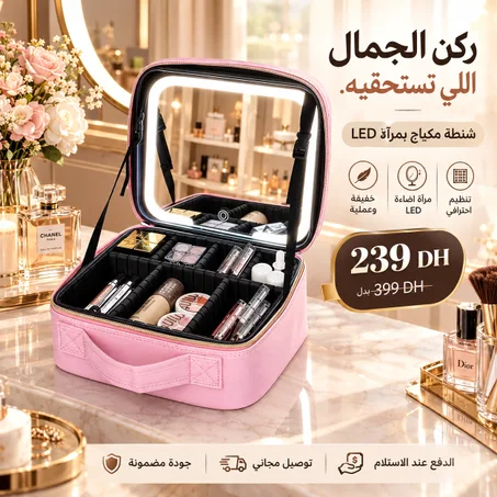 حقيبة مكياج  مع مرآة مدمجة