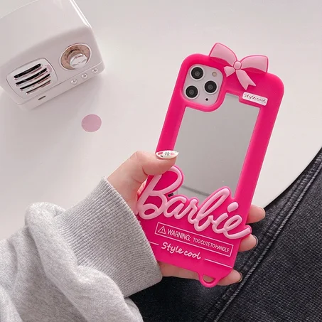 Barbie Theme Phone Case for Iphone 14 13 12 11 Promax Plus X Xsmax Mini Kawaii Silicone Soft Shell with Mirror