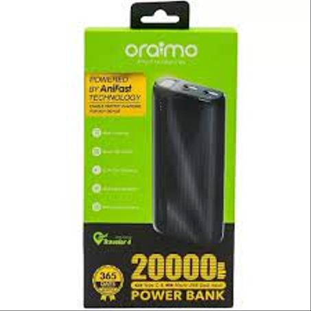 Oraimo OPB-P204D Power Bank 20000mAh Haute Capacité Double Sortie USB 2.1A Charge Rapide SOS Éclairage Alarme
