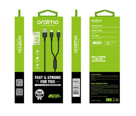 Oraimo OCD-E62 2in1 (Micro USB + TypeC) Fast Charging Cable(Black)