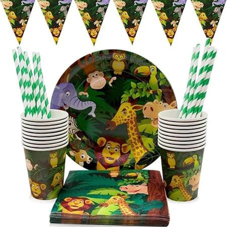 Pack vaisselle jetable Animal Jungle 82 pcs