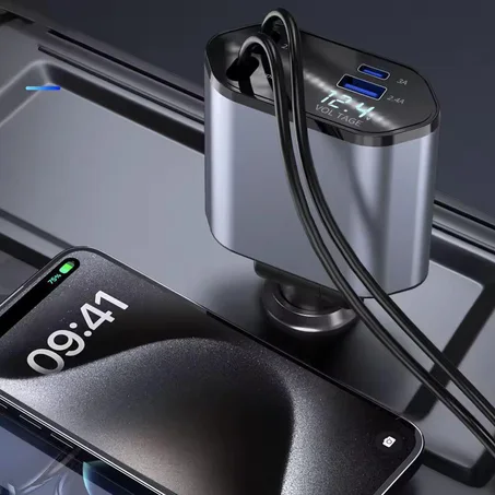 شاحن سيارة قابل للسحب، 100 واط