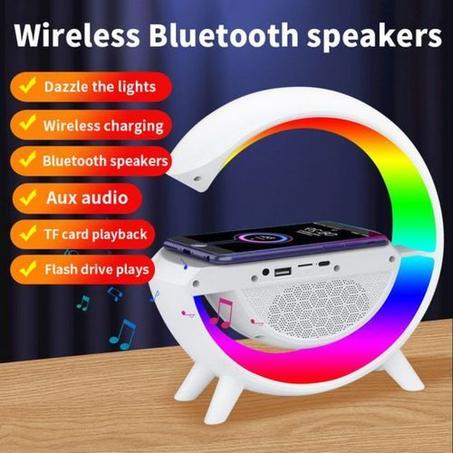 مكبر صوت Bluetooth وشاحن لاسلكي مع إضاءة LED متعددة الألوان
