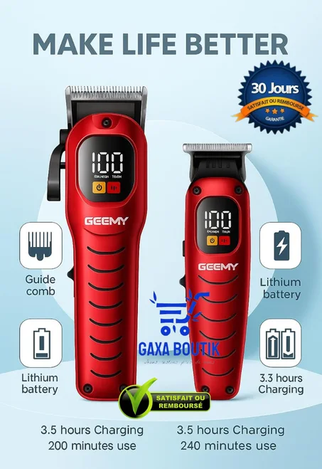 PACK 02 TONDEUSES RECHARGEABLES PROFESSIONNELS GEEMY GM-8046 POUR SALON DE COIFFURE ET USAGE PERSONNEL