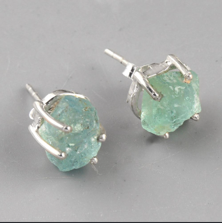 اقراط اذن احجار الاكوامارين الكريمة