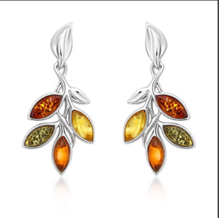 اقراط اذن احجار الكهرمان الكريمة