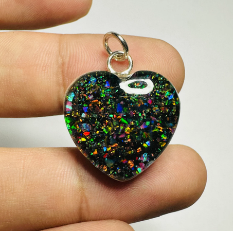 قلادة من أوبال مونارك بنقطة سوداء - قلادة أوبال مزدوجة - قلادة من حجر أوبال إسترليني كريم - أوبال قوس قزح - مجوهرات أوبال - هدية لها