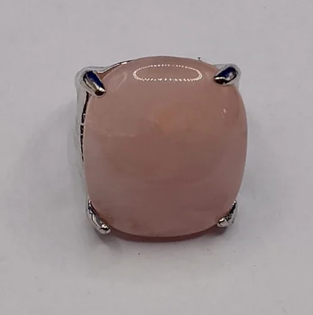 خاتم نسائي فضي من حجر الكوارتز الوردي الطبيعي Bague quartz rose de luxe certifiée