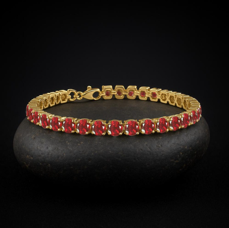 سوار تنس فضي مع أحجار كريمة من الياقوت الطبيعي، سوار من حجر الياقوت الأحمر الأصلي للنساء، سوار من الياقوت مصنوع يدويًا، مجوهرات بحجر ميلاد شهر يوليو