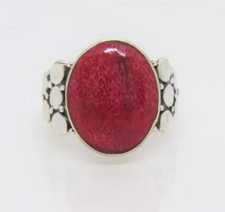 Vintage Sterling Silver Red Coral Dome Ring Size 5