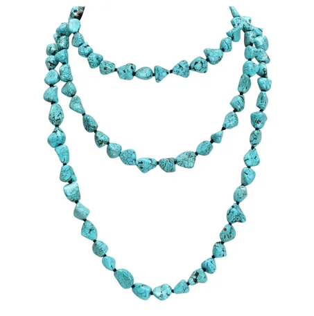 Collier enveloppants de perles longues turquoises naturelles
