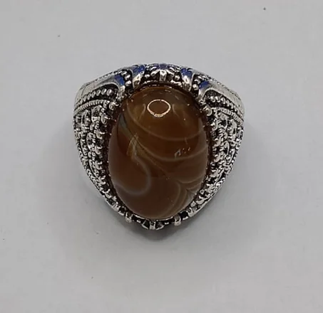 خاتم فضي مع حجر الجزع اليماني الاصلي جودة فاخرة