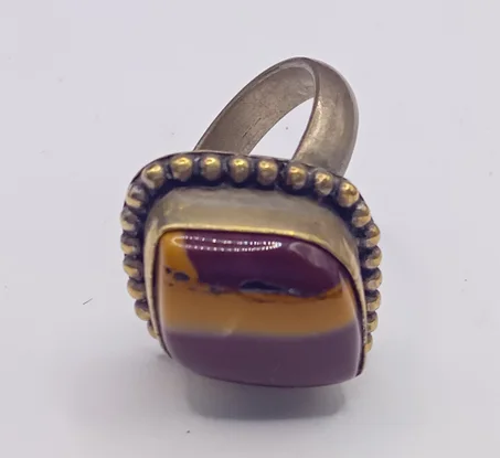 خاتم معدن مع حجر الجاسبر Bague en jaspe vintage