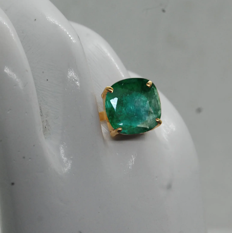 خاتم من الفضة الإسترلينية مرصع بزمرد أخضر خام: خاتم عصري مزين بذهب عيار 14 قيراطًا