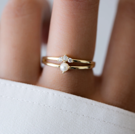 مجموعة من خواتم اللؤلؤ، خاتم لؤلؤ فاخر، خاتم ذهبي مرصع باللؤلؤ، خاتم قابل للتكديس، خاتم بسيط، شهر يونيو، حجر الميلاد، خاتم بسيط، مجوهرات الزفاف