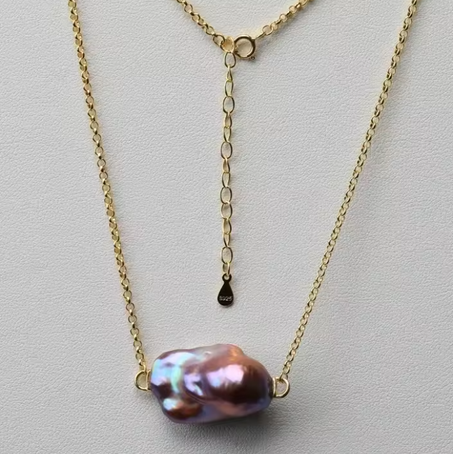 قلادة لؤلؤ باروك من الفضة الإسترليني S 925 ، مرآة طبيعية ، مياه عذبة غير منتظمة ملونة ، أزياء عتيقة ، هدايا مجوهرات