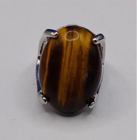 خاتم فضي حجر عين النمر الاصلي نسائي و رجالي قياس 54