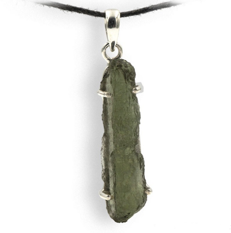 Moldavite brut, spécimen entier, pendentif griffes argent , 4,2 g