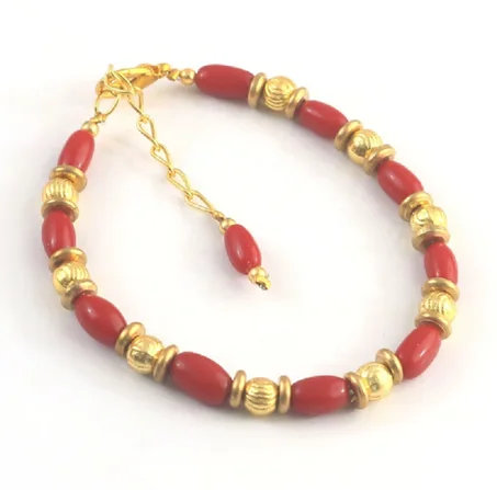 Beau bracelet de perles de corail rouge, bracelet de perles lisses, bijoux faits main