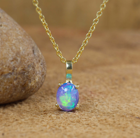 قلادة من حجر الأوبال البيضاوي للنساء، مجوهرات من حجر الأوبال الناري، قلادة من حجر الأوبال الإثيوبي AAA، مجوهرات من حجر الأوبال لشهر أكتوبر، هدية لها