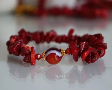 Bracelet corail rouge, bracelet en agate