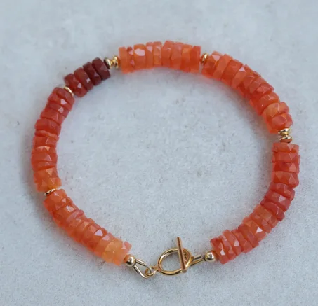 سوار من العقيق الأحمر عالي الجودة (AAAA+) | عقيق أحمر أصلي | سوار من العقيق الأحمر مع خرز | حجر برتقالي طبيعي | حيوية، ثقة