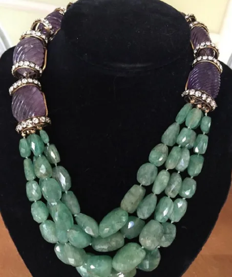 collier émeraude et améthyste