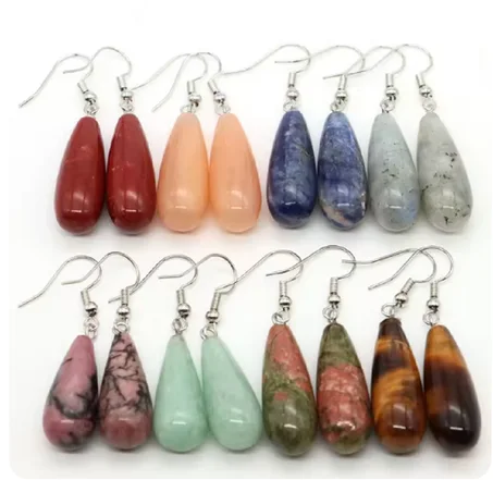 Boucles d'oreilles pendantes en forme de goutte d'eau en pierre naturelle pour femme