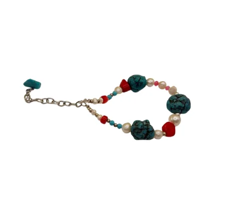 براسلي فضة مع حجر الفيروز  Bracelet Argent avec pierre turquoise naturelles