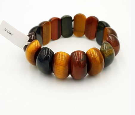 BRACELET 3 OEIL TIGRE, TAUREAU, FAUCON LITHOTHÉRAPIE