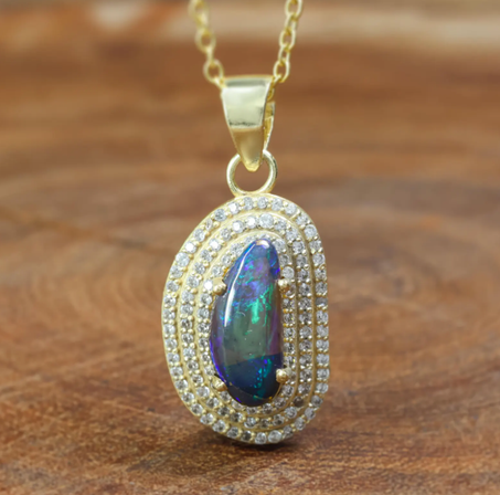 قلادة على شكل أوبال أسود فاخر، قلادة على شكل أوبال أسود أصلي لها، قلادة أوبال مصنوعة يدويًا، هدية عيد ميلاد