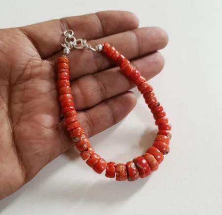 Bracelet en corail rouge italien 100 % naturel - Bracelets bijoux faits main en laiton