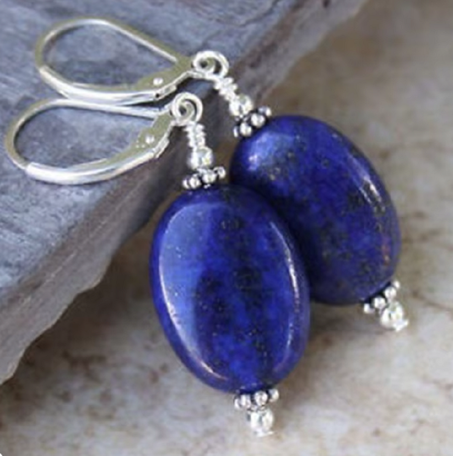 Boucle d'oreille pendante à levier en pierre précieuse naturelle faite à la main, Lapis Lazuli bleu