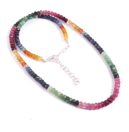 عقد من خرزات الأحجار الكريمة (الياقوت والزمرد والزفير) طبيعي 100%، 16 بوصة، 102 قيراط، 4.5 إلى 5 مم