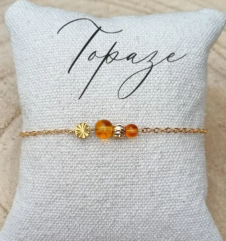 سوار من حجر التوباز للنساء | سوار من الأحجار الكريمة | ستانلس ستيل | هدية عيد ميلاد لصديقة | سوار زفاف/كريسماس من التوباز الأصفر