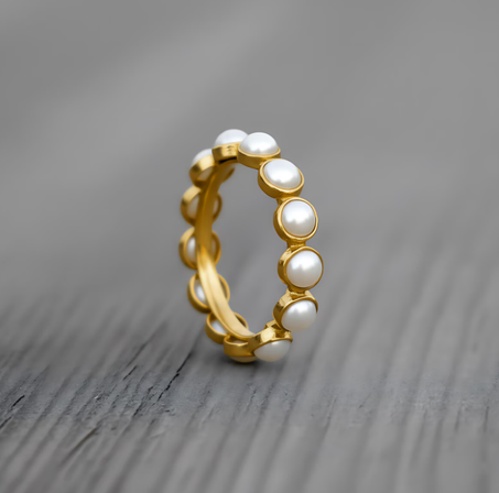 خاتم الأبدية مع لؤلؤ المياه العذبة الطبيعي \ خاتم الأحجار الكريمة \ خاتم مرصع بالأحجار الكريمة \ خواتم نسائية \ خاتم اللؤلؤ \ خاتم قابل للتكديس \ هدية لها