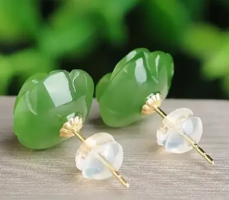 Boucles d'Oreilles plaqués en Argent Sterling 925 avec jade
