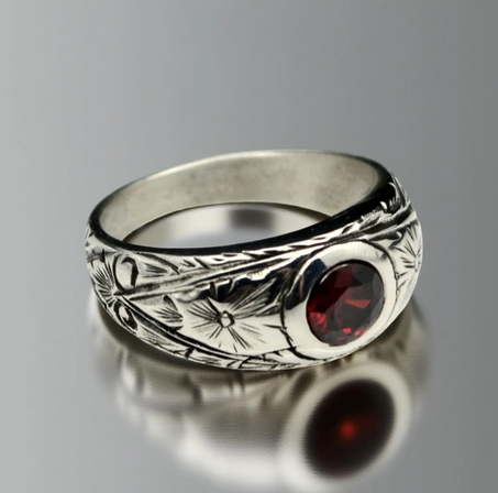 خاتم ياقوت رجالي، فضة إسترليني عيار 925، صناعة يدوية تركية