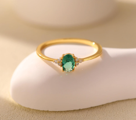 خاتم زمرد عتيق عيار ١٨ قيراطًا، خاتم وعد من الفضة الإسترلينية، خواتم خطوبة بيضاوية مرصعة بالزمرد، حجر ميلاد شهر مايو، خواتم قابلة للتكديس، هدية لها
