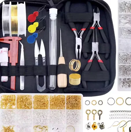 مجموعة مستلزمات صناعة المجوهرات مع أدوات المجوهرات حلقات القفز المفتوحة مشابك جراد البحر تجعيد الخرز حلقات خطاف إكسسوارات للمجوهرات