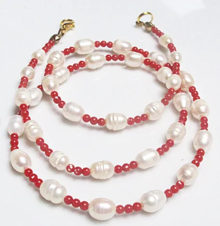 Collier perles d'eau douce et corail rouge